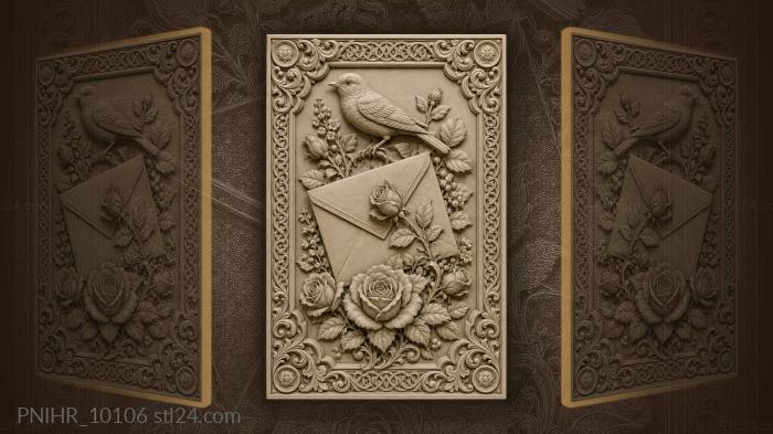 Rose letter with singing bird 3d STL model