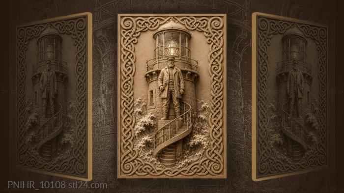 Lighthouse keeper and swirling ocean waves 3d STL model