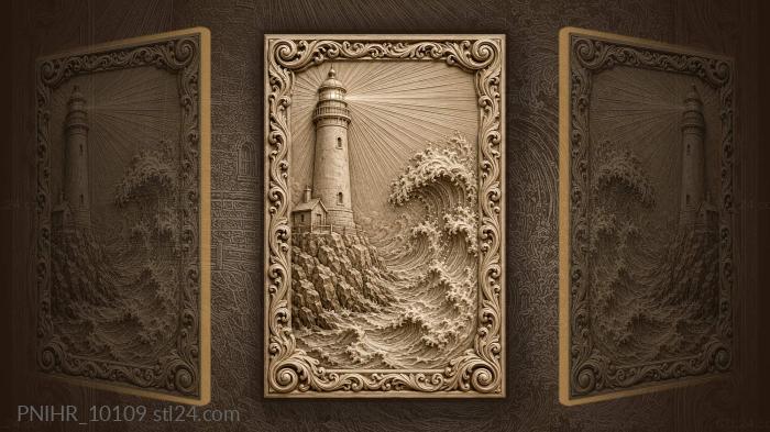 Lighthouse beacon stormy sea waves 3d STL model
