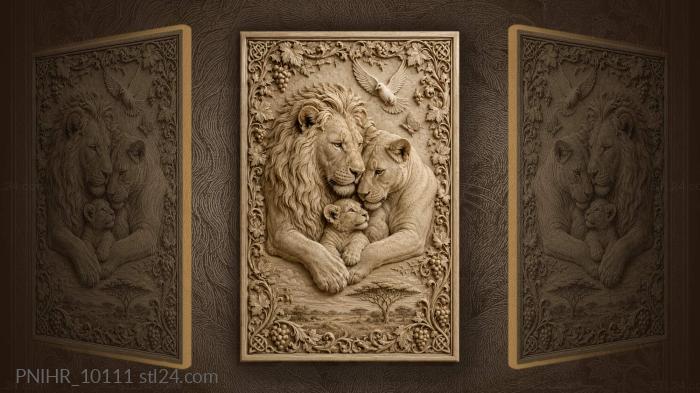 Dove and butterfly above the lion family 3d STL model