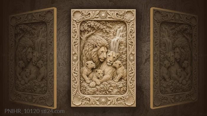 Lion family by the waterfall 3d STL model