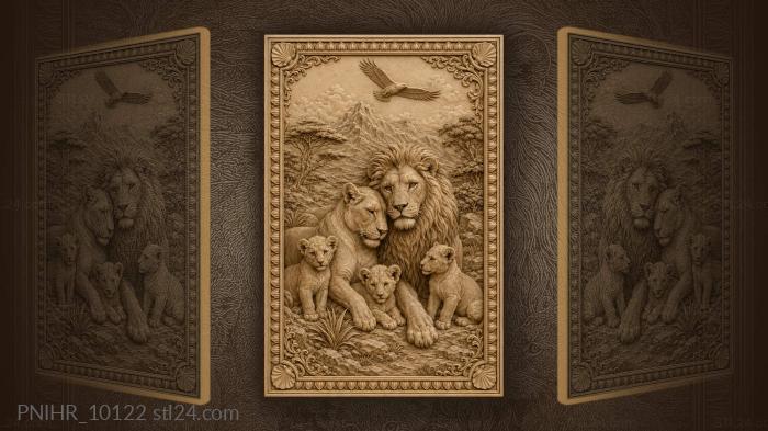 Lion nuzzling the lioness below mountains 3d STL model