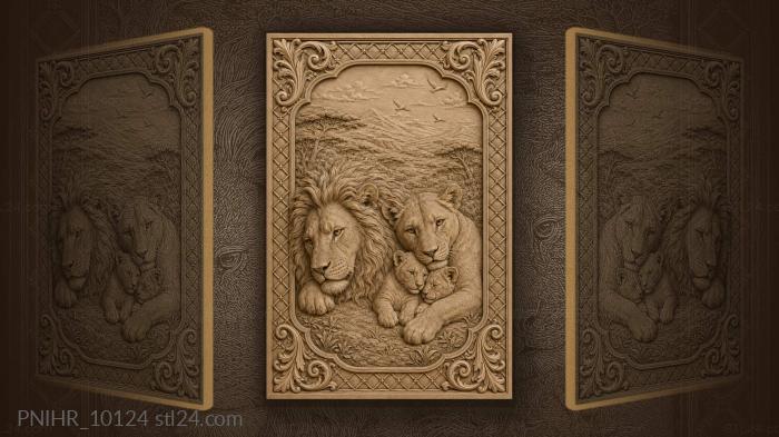Lion lying while lioness tends cubs 3d STL model
