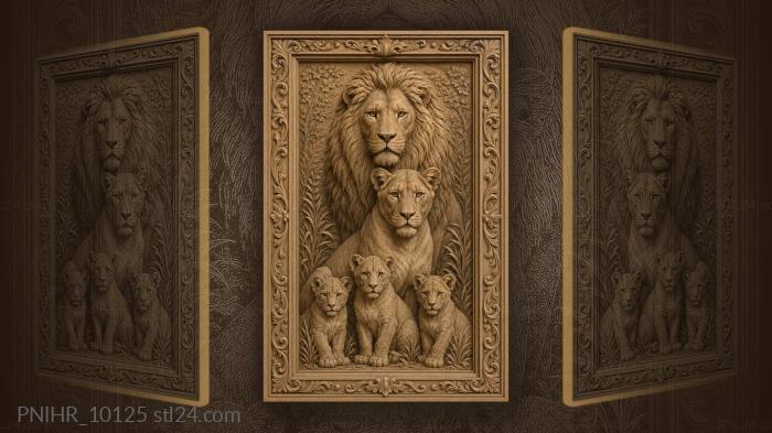 Lion pride standing in tall grass 3d STL model