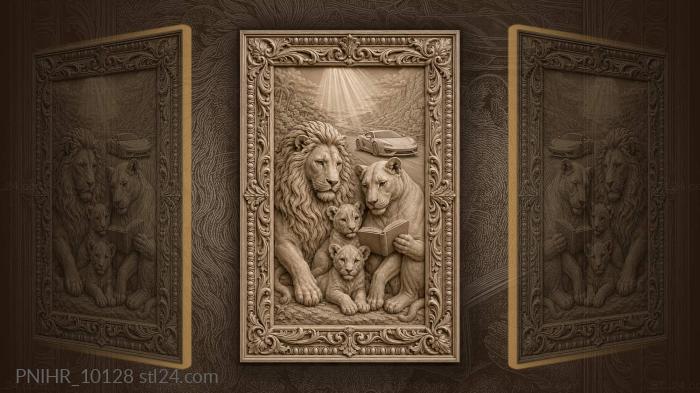 Lioness reads a book to cubs 3d STL model