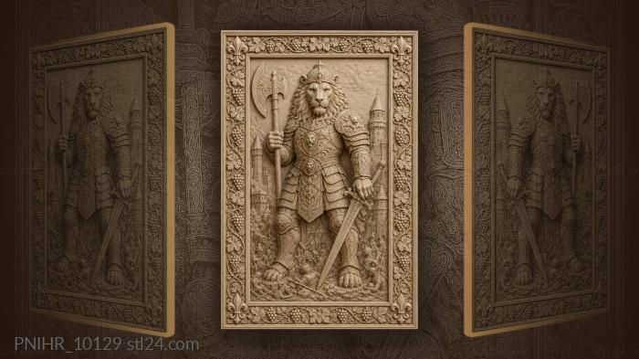 Armored lion with axe and sword 3d STL model