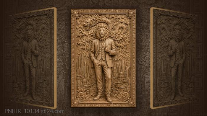 Lion in a suit beneath a dragon 3d STL model