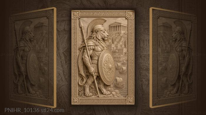 Lion warrior with temple and ships 3d STL model