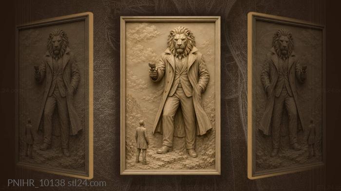 Detective lion in trench coat with pistol 3d STL model