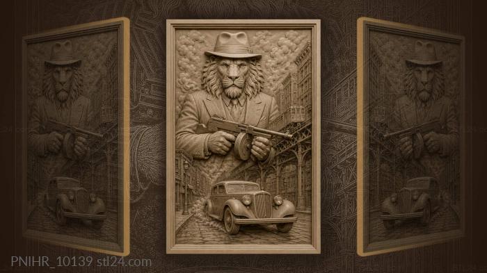 Gangster lion with gun by vintage car 3d STL model