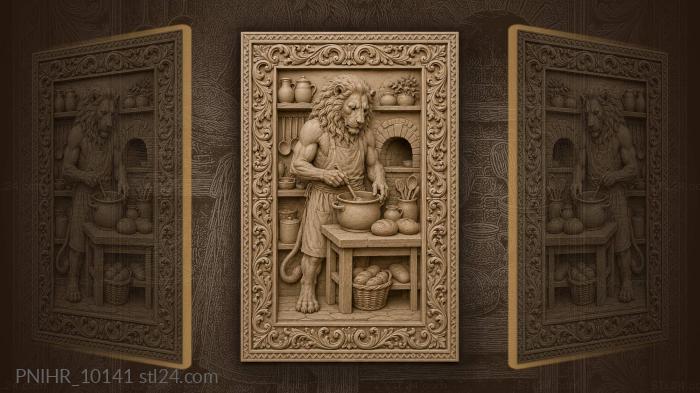 Lion cook with kitchen still life 3d STL model