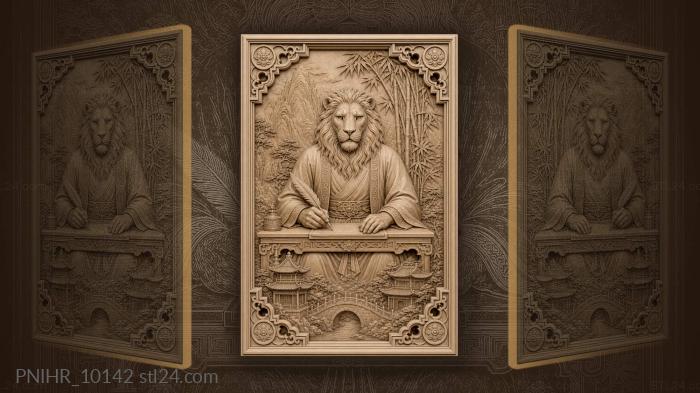 Quill at a desk above a chinese bridge 3d STL model