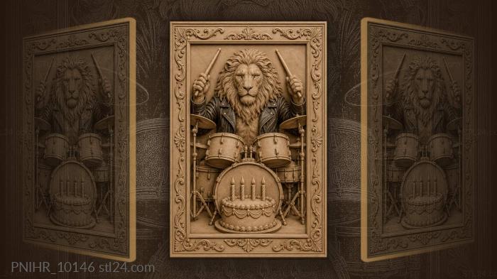 Rock lion birthday drummer celebration 3d STL model