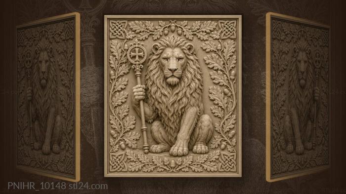 Lion holding sceptre with cross emblem 3d STL model