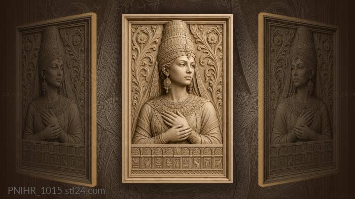Egyptian lady in tall headdress among hieroglyphs 3d STL model