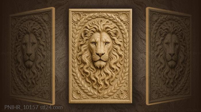Lion head inside laurel wreath 3d STL model