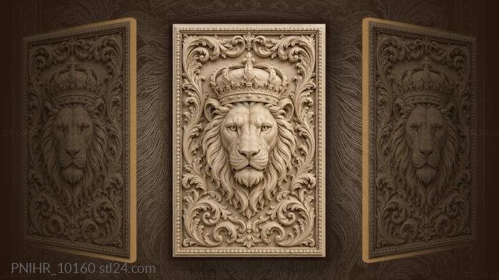 Lion in a royal crown amid acanthus 3d STL model