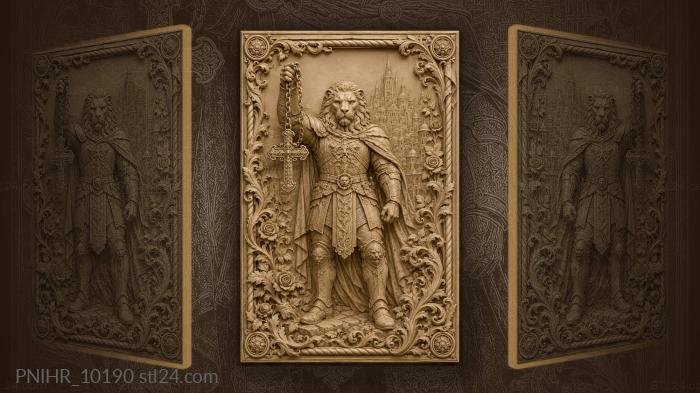 Lion headed warrior with cross on chain 3d STL model