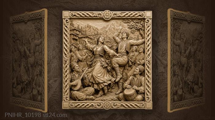 Festive folk dance with musicians village 3d STL model