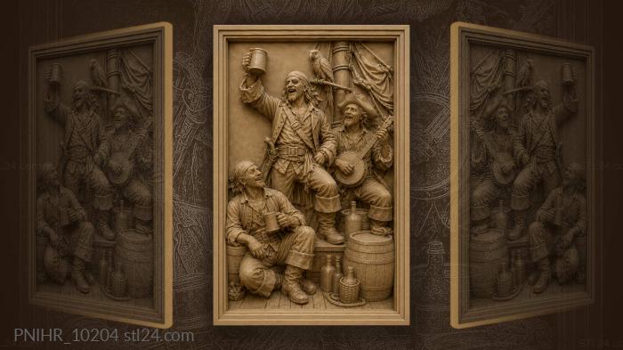 Pirate captain with banjo and parrot 3d STL model