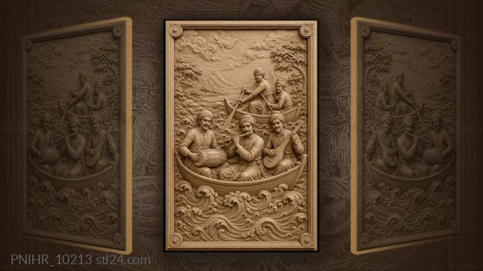 Rowing men on stylized waves 3d STL model