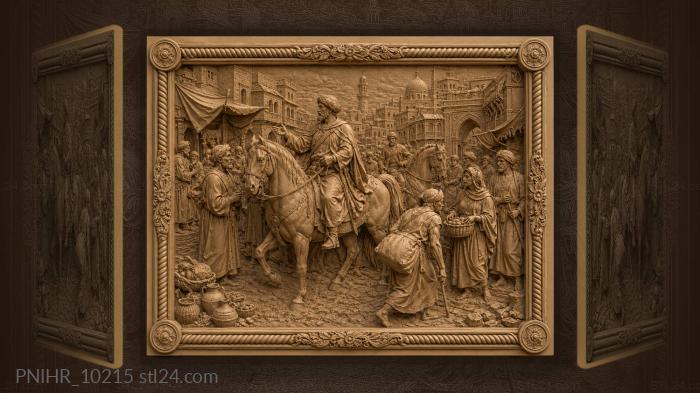 Market bustle horses people trade 3d STL model