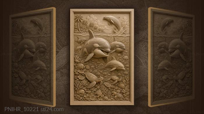 Orcas dolphins coral reef tropical life 3d STL model