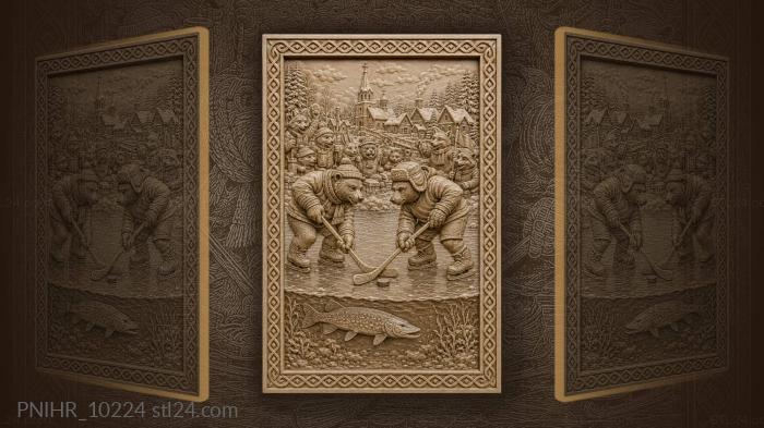 Two bears with sticks before the village 3d STL model
