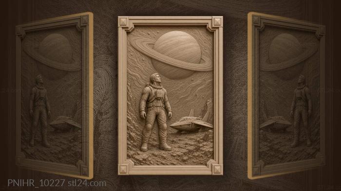 Astronaut and distant ringed planet 3d STL model