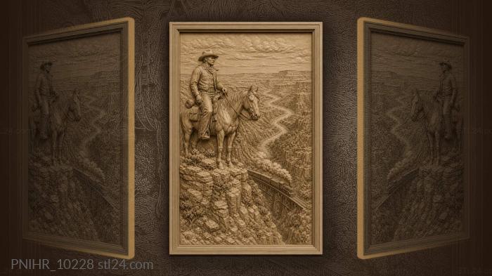 Cowboy and distant canyon train 3d STL model