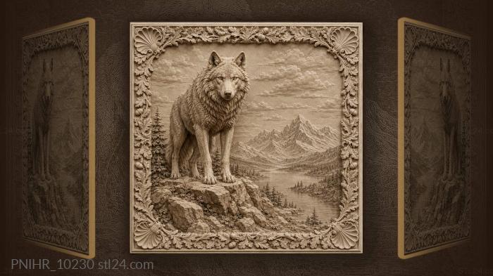 Wolf above a mountain lake 3d STL model