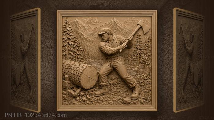 Lumberjack swinging axe mountain forest 3d STL model