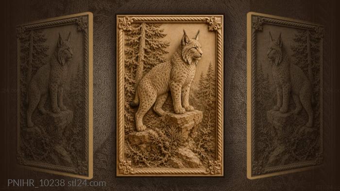 Lynx on a rock among pines 3d STL model