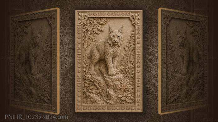 Lynx standing on a rock in the grass 3d STL model