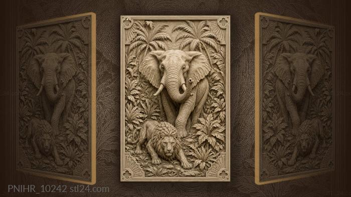 Elephant and lion in jungle 3d STL model