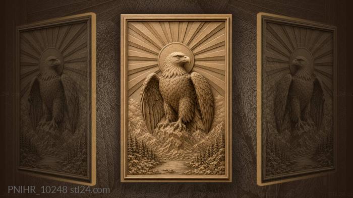 Eagle above mountains and water with sunburst 3d STL model