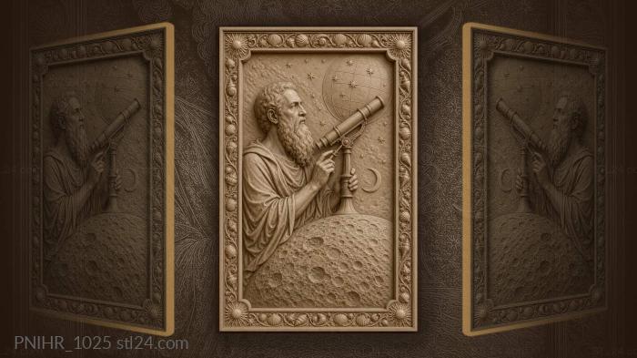Astronomer with stars and moon · Galileo Galilei 3d STL model
