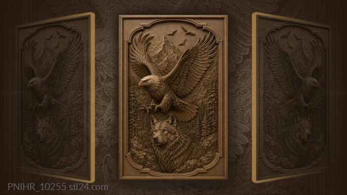 Eagle and wolf in a mountain forest 3d STL model
