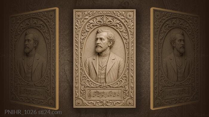Bearded man above musical notes · Johannes Brahms 3d STL model