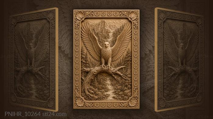Eagle above mountains and waterfall 3d STL model