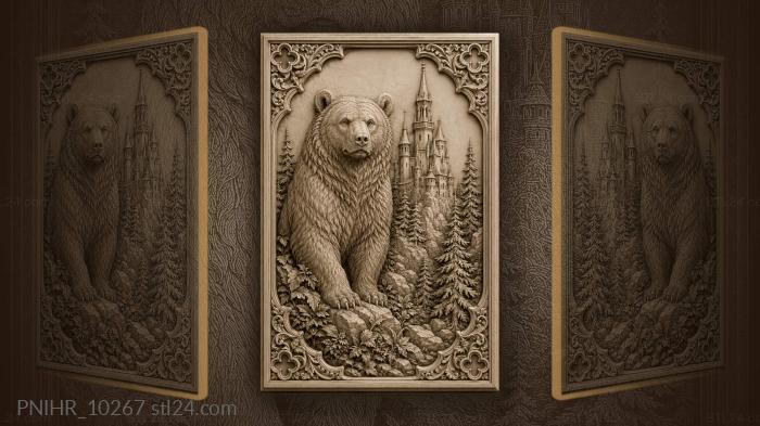 Bear near a castle spire among pines 3d STL model
