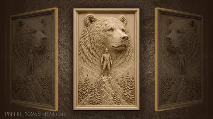 Bear above a traveller on mountain peak 3d STL model