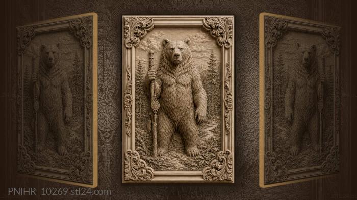 Bear holding a staff with a pendant 3d STL model