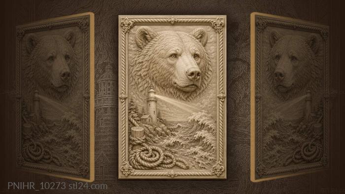 Bear muzzle above a forest scene 3d STL model