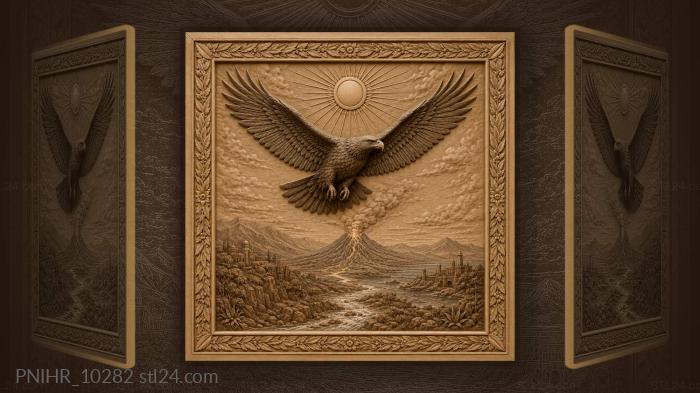 Eagle above erupting volcano and river 3d STL model