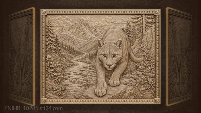 Cougar stalking above river and mountains 3d STL model