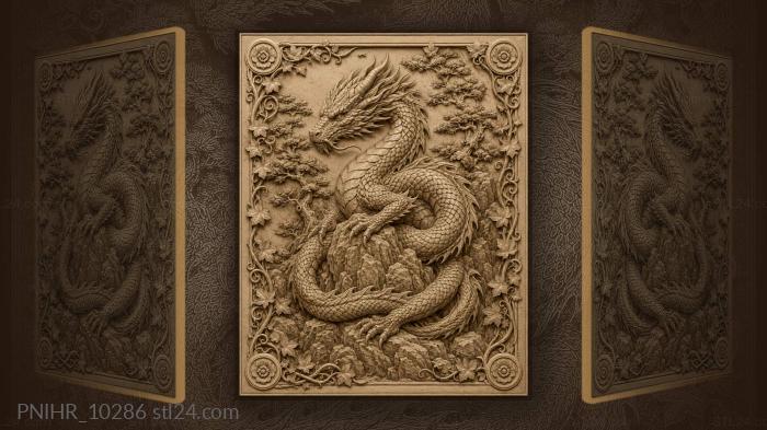Dragon coiled around rock among pines 3d STL model