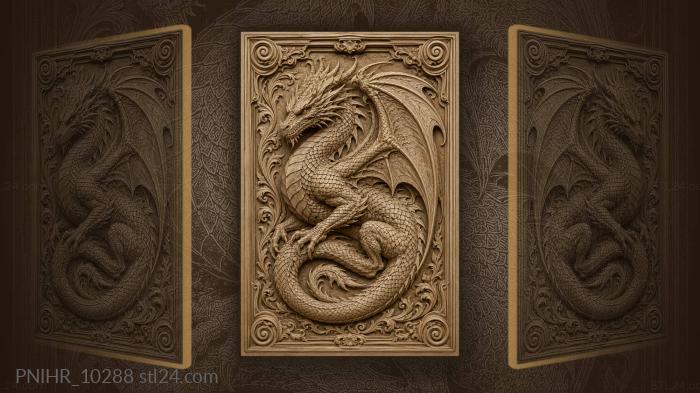 Fierce dragon with ornate frame 3d STL model