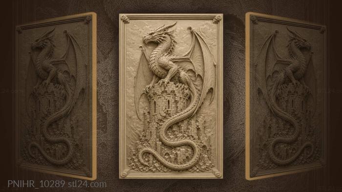 Dragon with open wings on ruined tower 3d STL model