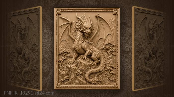 Dragon spreads its wings above the rock 3d STL model
